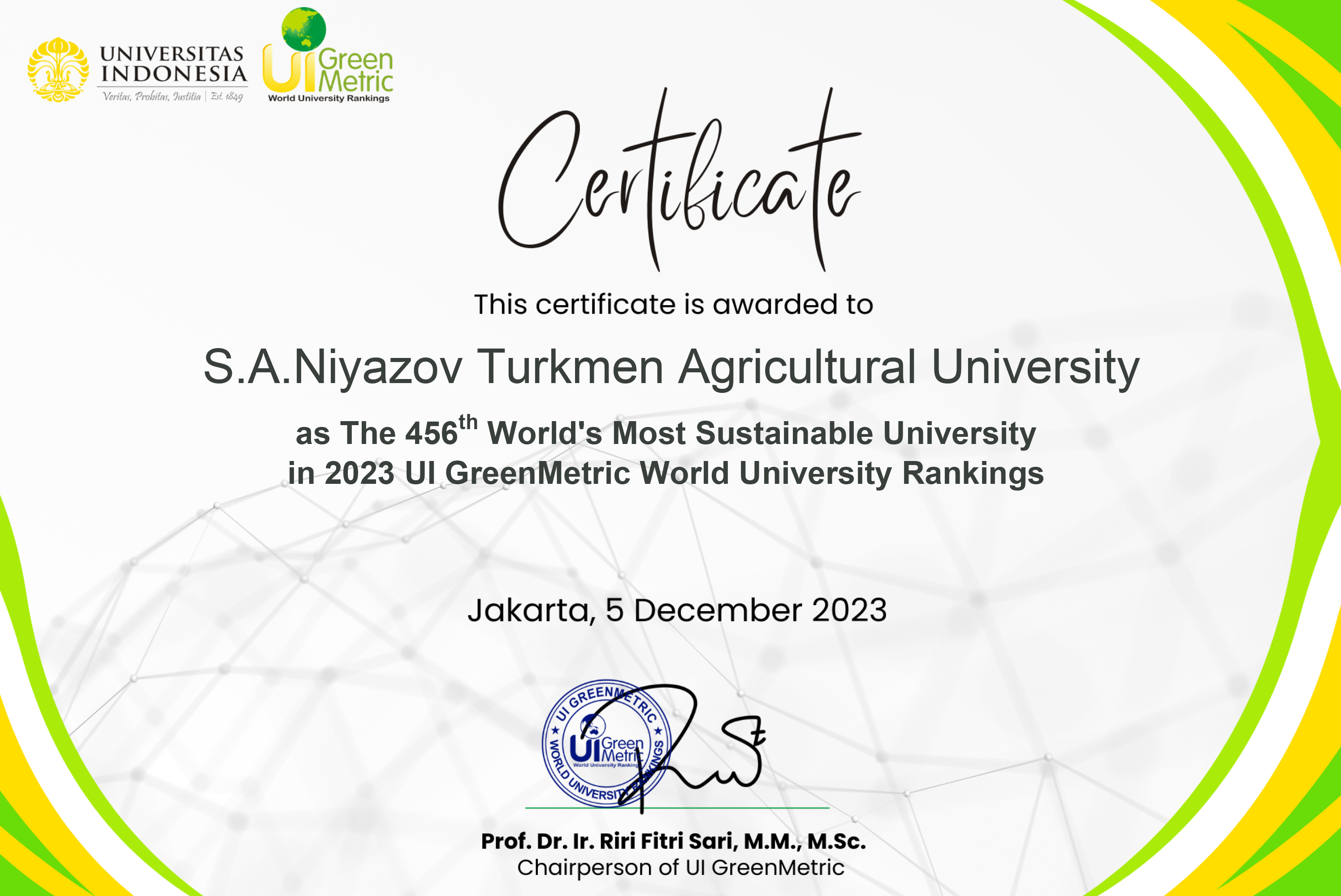 «UI GREENMETRIC WORLD UNIVERSITY RANKING» AGENTLIGINIŇ ŞAHADATNAMASYNYŇ GOWŞURYLMAGY MYNASYBETLI MASLAHAT GEÇIRILDI